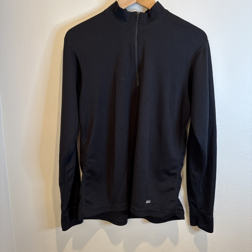 REI Men's Large Baselayer Shirt 1/4‎ Zip Polyester Black